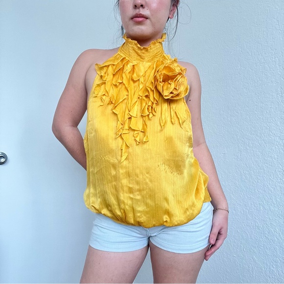 bebe Yellow Ruffled Blouse - Picture 7 of 8